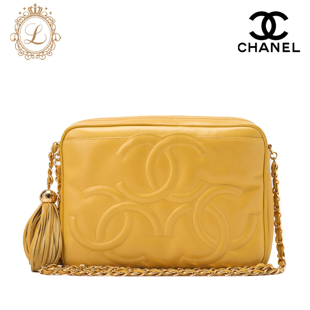 Chanel Triple Coco Fringe Chain Shoulder Bag Yellow Lambskin
